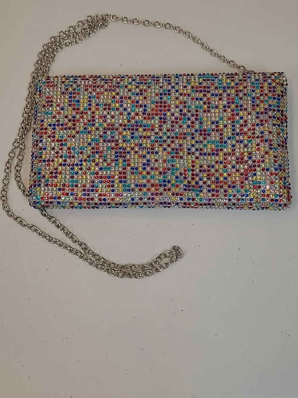 Jessica McClintock Crystal Multicolor Envelope Clutch Bag with Chain Strap